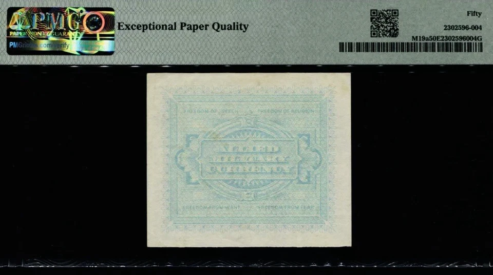 1943A ITALY ALLIED MILITARY CURRENCY 10 LIRE PMG 50 EPQ ABOUT UNC. PICK M11a - Image 2 of 2