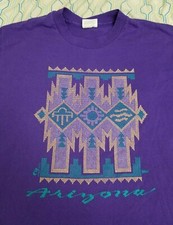Vintage 90s Arizona Art T Shirt Purple Southwestern Aztec Native American Large