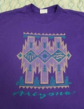 Vintage 90s Arizona Art T Shirt Purple Southwestern Aztec Native American Large