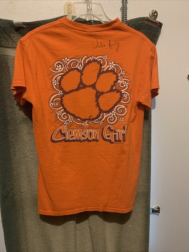 RARE Clemson Tigers Dabo Swinney Danny Ford Autograph Clemson Girl T Shirt Small - Picture 3 of 5