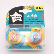 Tommee Tippee Pacifier 0-6 Mo. Fun Style 2 Pack Symmetrical Design Animal Design