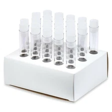 12x75mm PS Plastic Test Tubes, Flange Caps, Cardboard Rack (Pack of 25)