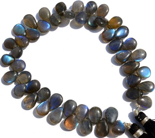 Natural Gem Blue Fire Labradorite 10x7mm Approx. Size Smooth Pear Beads 8" - Picture 4 of 7