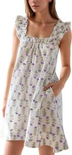 Floral Print Sleeveless Nightgown with Pockets Ruffle Hem Linen Cotton Sleep