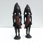 African Wooden Statues Masai Ebony Ironwood 18" Black Tribal Warrior Vtg Pair