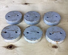 LOT OF 6 PAINTED STEEL TENT TARP WEIGHTS  HOLD DOWNS FOR ROPES 8lb 12 OZ EACH