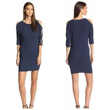 Halston Heritage Open Split Sleeve Cocktail Dress NEW Size 4 Navy Blue $345