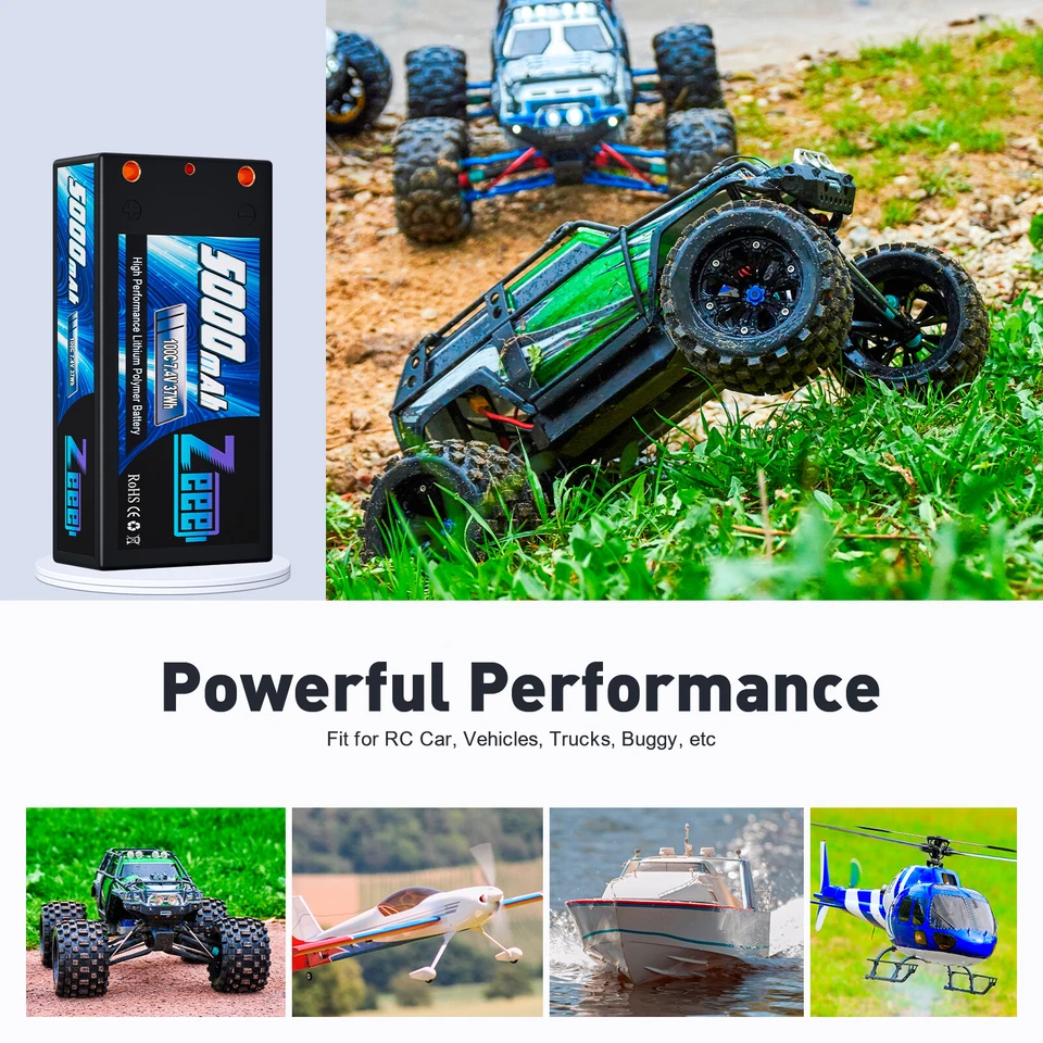 Zeee 2S LiPo Akku 7,4V 5000mAh 4,0 mm Kugel to T Kurzer 100C für RC Auto Buggy - Bild 4 von 4