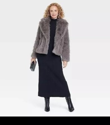 Target Women’s faux fur jacket- A New Day Gray size small (nwot)