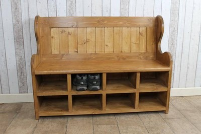 Handmade 150cm Pine Settle Monks Bench Pew With Shoe Storage