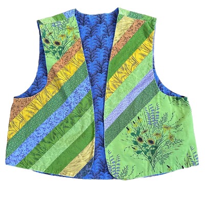 Patchwork Reversible Vest Women s Large Teacher Prairie Boho 70 s Vintage