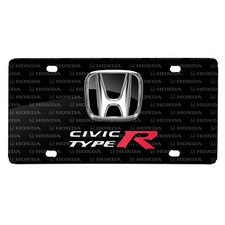 Honda Civic Type-r 3d Dual Logo On Logo Pattern Black Aluminum License Plate