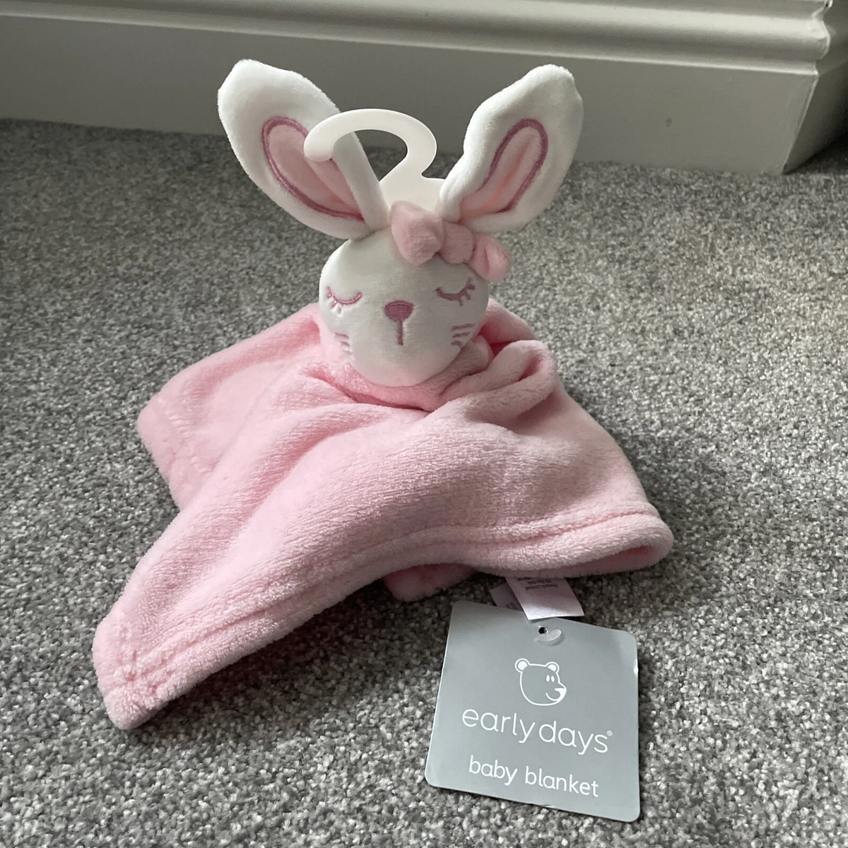 Primark White Bunny Rabbit Closed Eyes Pink Baby Comforter Soft Toy Blanket BNWT