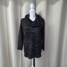 Elegant Black Cowl Neck Sweater Dress Knit Winter Size 16