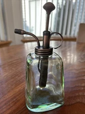 Vintage Green Leaf Glass Bottle Brass Pump Mister Sprayer Atomizer Decor Works