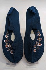 Ethnic Style Round Toe Floral Embroidered Women's Casual Flat Shoes EU 40 Blue