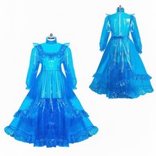 Girl Maid Sissy Lockable Blue clear pvc Dress cosplay costumes Tailor-made
