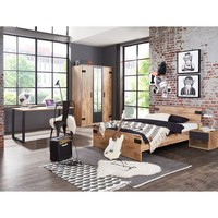 Kinder- Jugendzimmer Kleiderschrank Spiegel Schreibtisch Bett 120Cm Grau Eiche