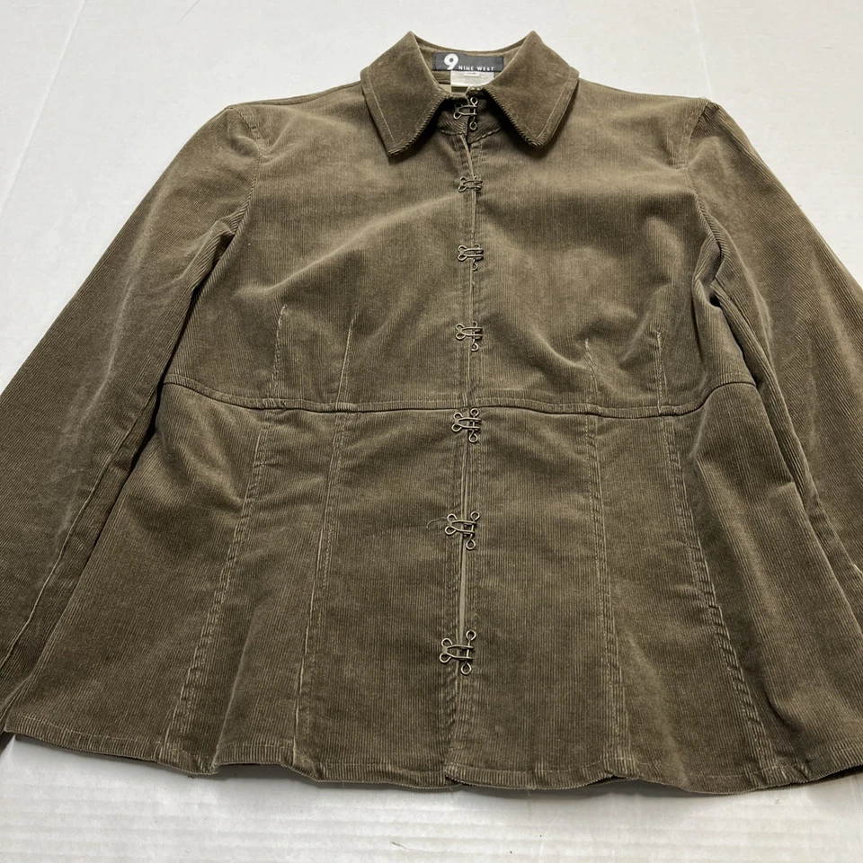 Chaqueta De Colección Nine West Y2K Mujer XS Marrón Pana Ajustada Oscura Academia Preppy Foto 3 de 4