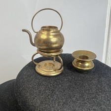 Vtg Dollhouse Heavy Brass Miniature misc kitchen teapot Kettle w/Stand Urn Pot