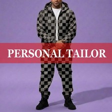 Men's Genuine Soft COWHIDE Leather Hoodie TrackSuit Sweatsuit [GREY/BLACK]