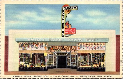 Route 66 Linen Roadside Postcard Maisel's Indian Trading Post Albuquerque NM