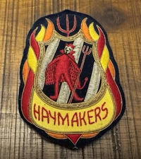 Vintage Bullion HAYMAKERS Biker Patch Red Devil Demon Flames Hand-Embroidered MC