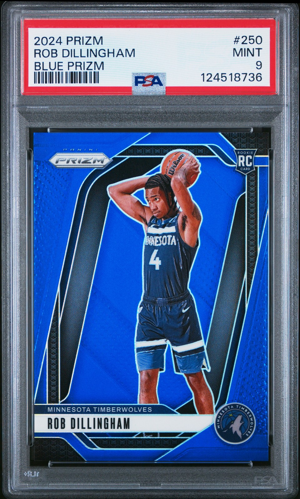 2024 Panini Prizm #250 Rob Dillingham Blue Prizms Rookie Card RC /199 PSA 9