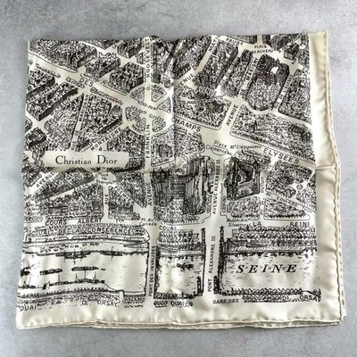 Christian Dior Plan de Paris Silk Square Scarf White 34.6 in | eBay
