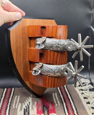 Intricate Vaquero Sterling Overlay Spurs With Custom Wall Display Handmade