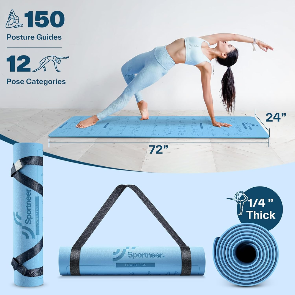Non-Slip Double-Sided Yoga Mat with Poses for Women & Men - Ideal for Exercise