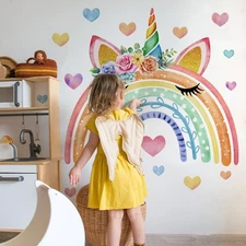 Unicorn Rainbow Wall Decals for Girls Bedroom Peel and Stick Wall Art Sticker...