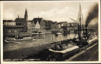 Postcard Hanseatic city of Lübeck, port at the swing bridge, passenger steamer,... - 5084902