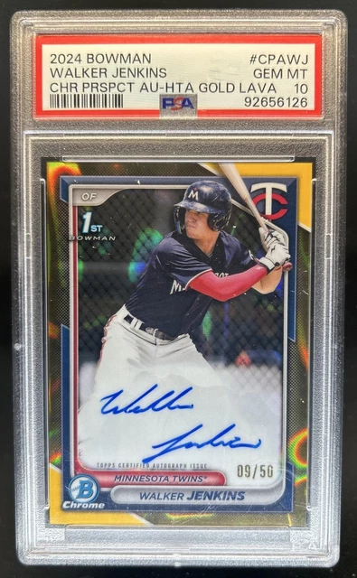 2024 Bowman Walker Jenkins Chrome Auto Gold Lava 1st Prospect #/50 Twins PSA 10