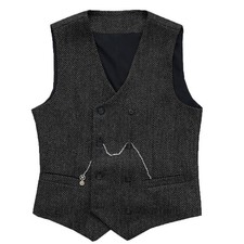 Mens Vintage Tweed Suit Vest V Neck Casual Wool Waistcoat for Wedding Groomsmen
