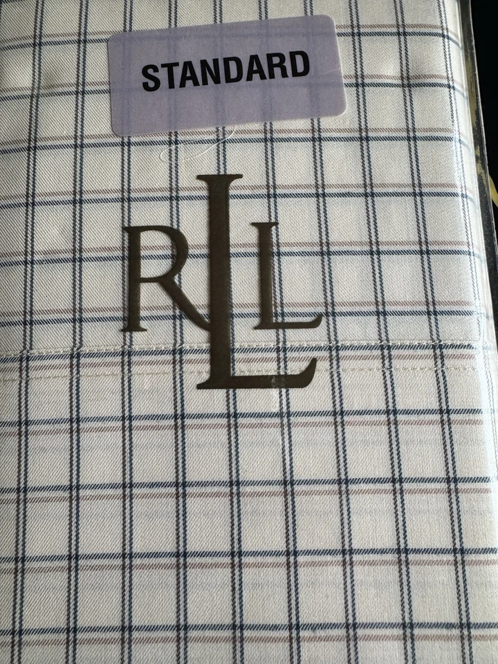 RALPH LAUREN 2 Standard Pillowcases RL Bedford Hunt Blue/Tan Stripe 100% Cotton! - Image 3 of 4