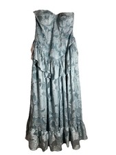 Azazie EMERY strapless Powder Blue Midi Dress NWT Floral Pattern Ruffles Size 10