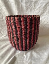 Large Black and Pink Woven Basket 25cm Tall 23cm Wide Good Condition