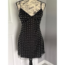 Forever 21 Womens Black Pearl Rhinestone Embellished Mini Bodycon Dress Small