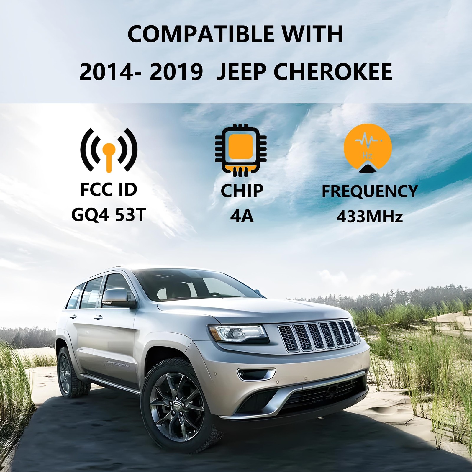 Key Fob Two Keyless Entry Remote Control Car Keys 4 Button Smart Key 433MHz C...