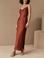 BHLDN Cali Satin Charmeuse Bridesmaid Formal Dress 10 Cinnamon NWT Side Slit