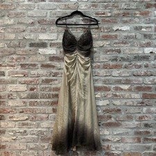 NITELINE Vintage 90s Beaded Ombre Silk Gown Dress Brown V-Neck Strappy Size 10