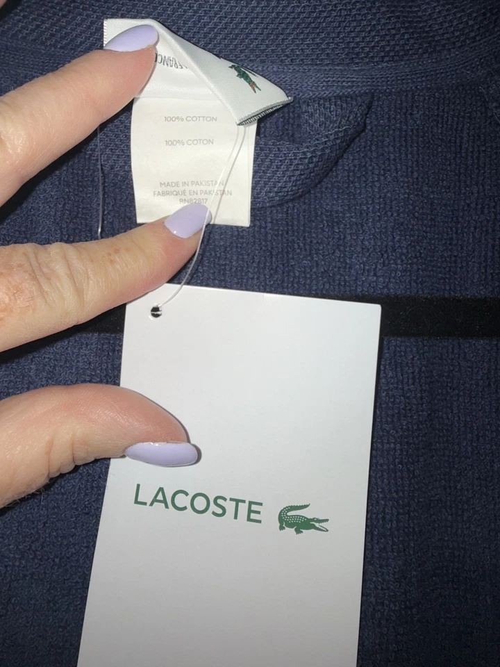 Bata de baño Lacoste 100 % algodón ~ azul marino talla única $100 nueva con etiquetas Foto 3 de 4