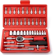 46 PIECES 1/4 " DRIVE SOCKET RATCHET WRENCH BIT BITS REPAIR TOOLS TOOL KIT AUTO