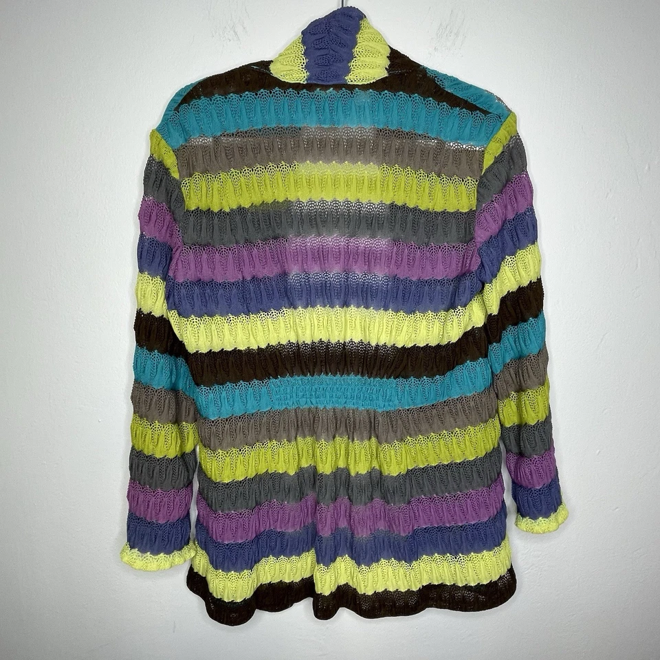 Cárdigan de ganchillo a rayas Peck & Peck para mujer talla 10 frente abierto boho arte para usar Foto 2 de 4