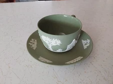 Wedgewood Tea Cup and Saucer Jasperware Jade Green Made In England 63