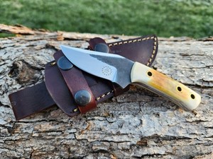 1776 CUTLERY D2 STEEL BURNT CAMEL BONE SMALL SKINNER FIXED BLADE KNIFE/SHEATH