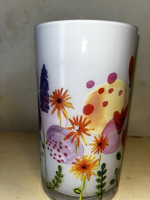 FTD Glass Cylinder Shape White Multi Color Floral Design Flower Vase