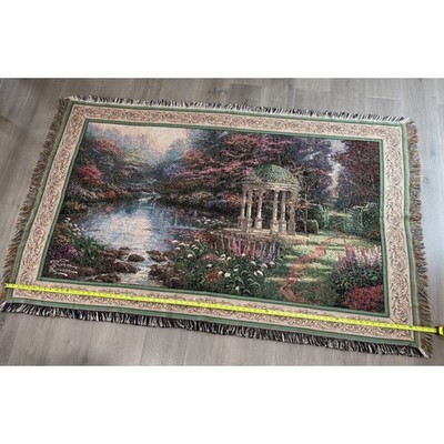 Thomas Kinkade Painter of Light Woven Blanket Garden Gazebo 100% Cotton USA