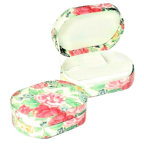 Joyero Tela Pastel Flor Colgante Anillo Collar y Pendientes Regalo Paquete Nuevo